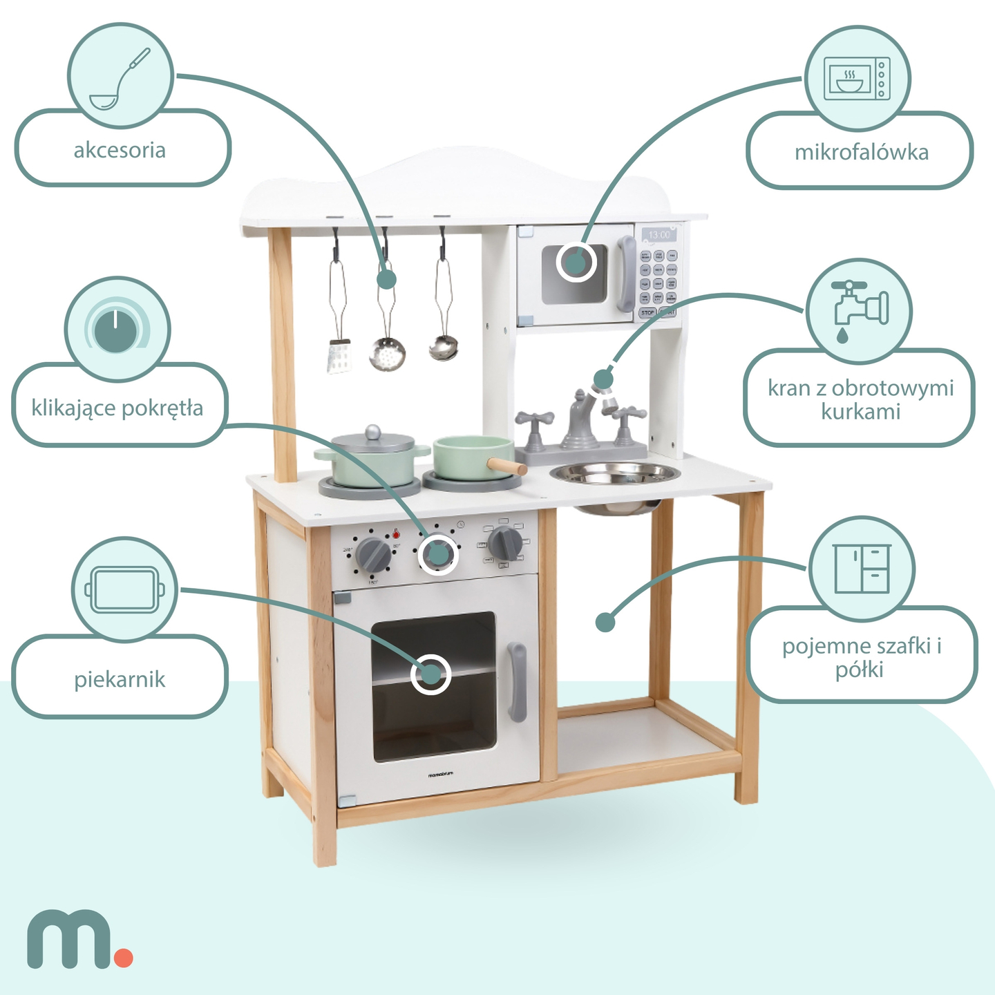 Lesena otroška kuhinja z mikrovalovno pečico