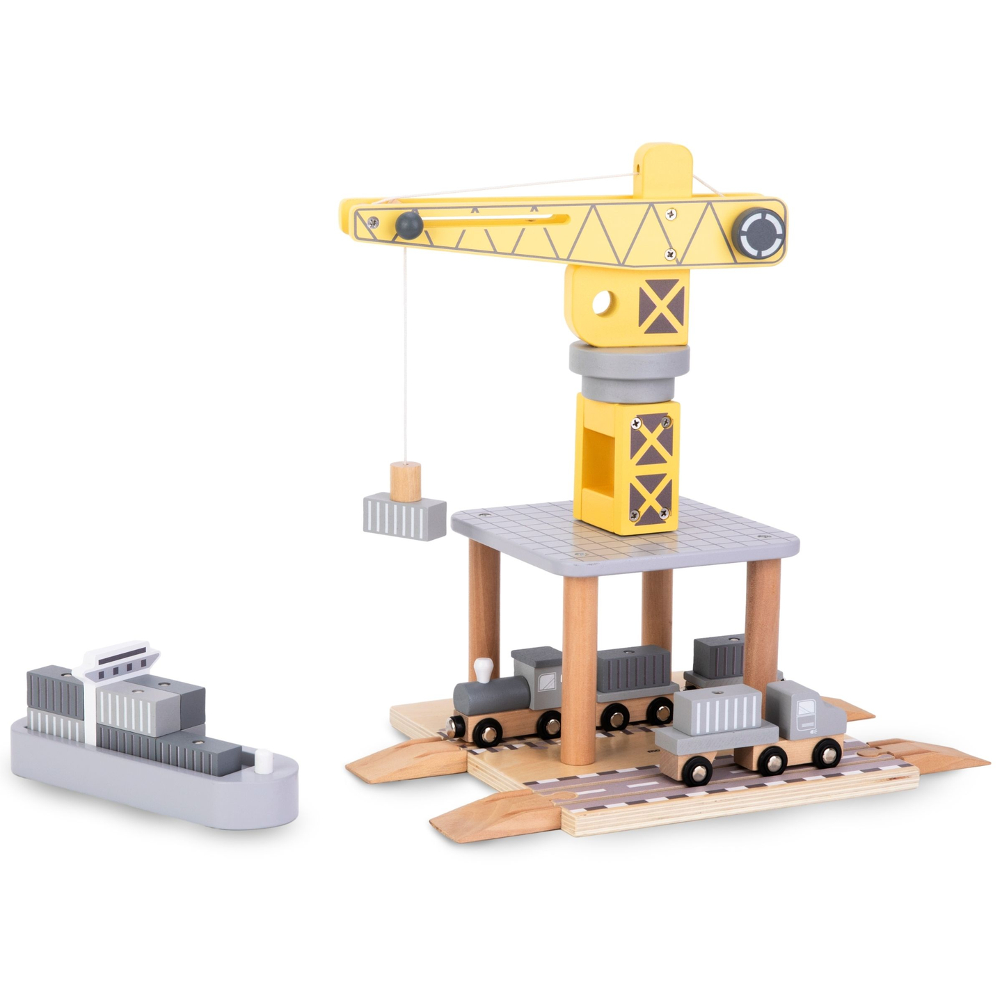 Mobilni pristaniški žerjav z magnetnim vitlom in dodatki - lesen komplet