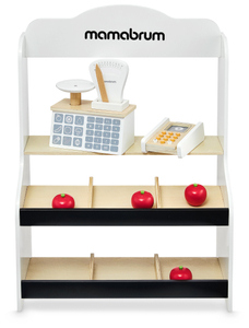 Mini market - trgovina s tehtnico, terminalom, plačilno kartico in sadjem