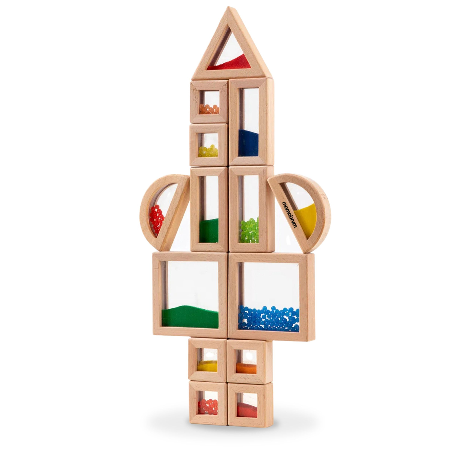 Komplet lesenih senzoričnih blokov z različnimi polnili - 15 kosov