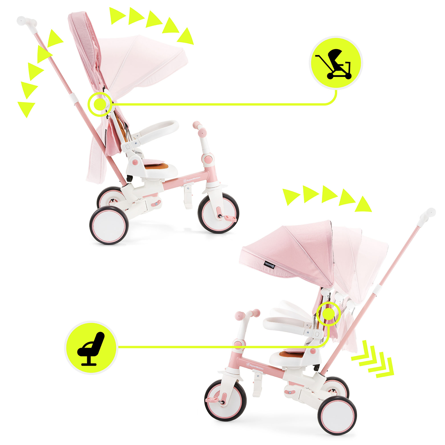 Večnamenski tricikel 8v1 TOBI FOREST - roza