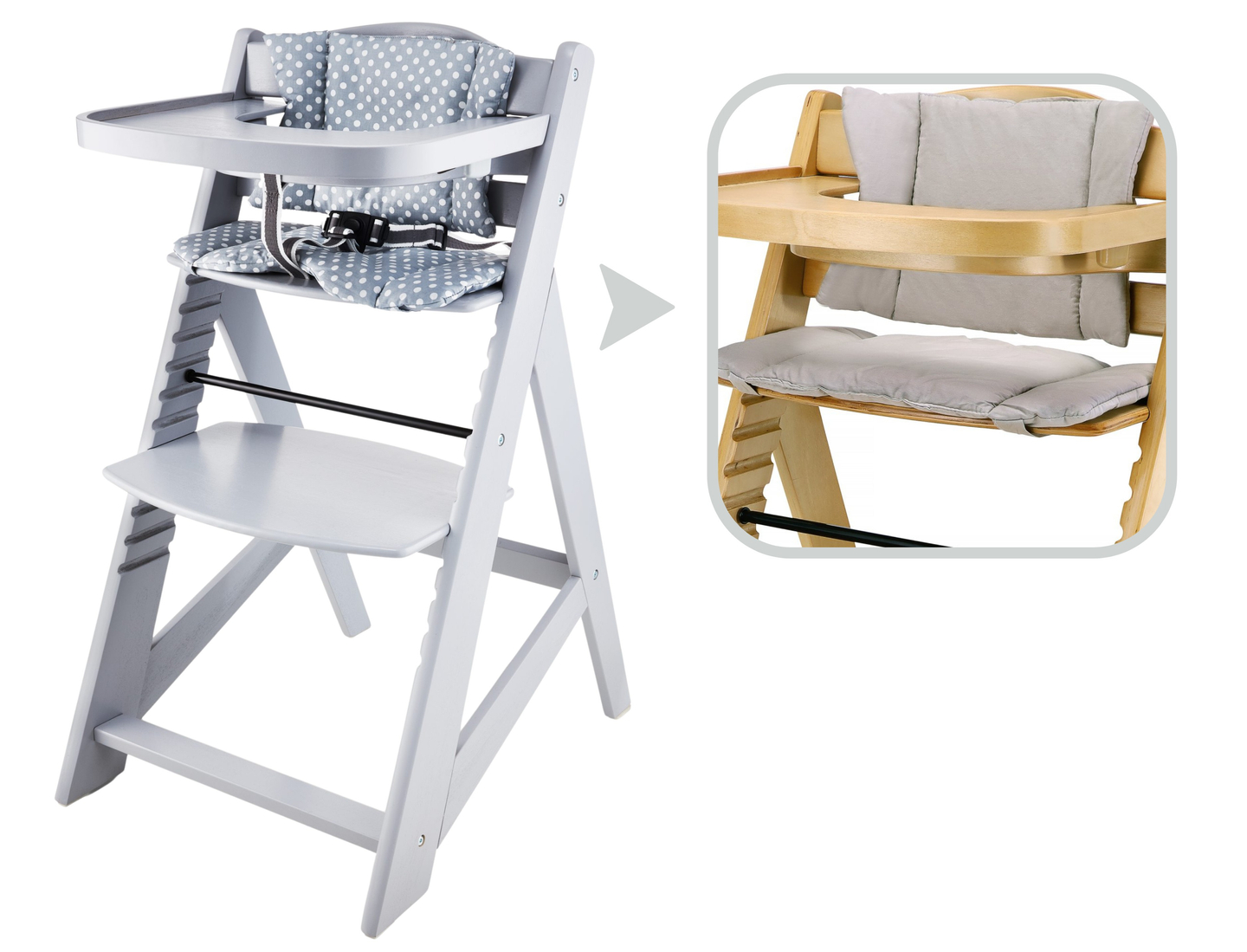 Lesen stol za hranjenje Moby-System WOODY - siva barva