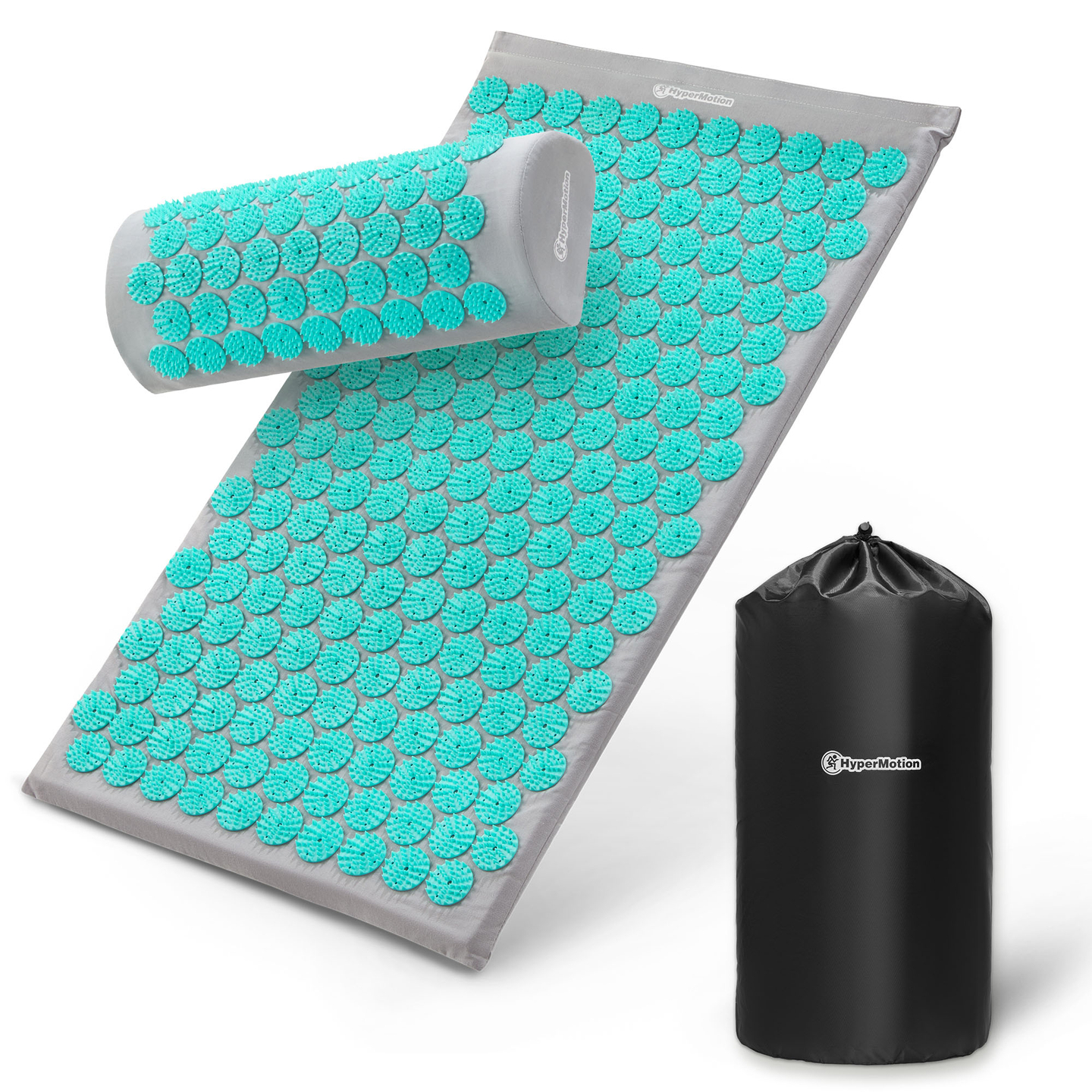 Akupresurna podloga z blazino in prevleko - 72 cm HyperMotion sivo-mint