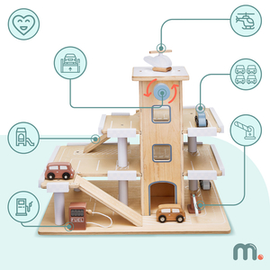 Leseno trinadstropno parkirišče z dvigalom - garaža za avtomobile in helikopter