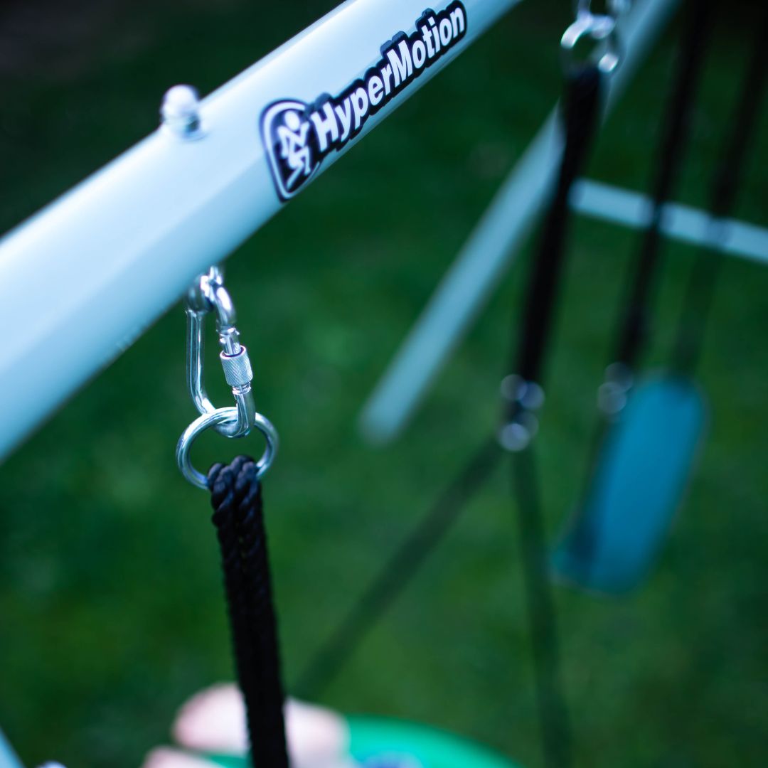 Dvojna vrtna gugalnica z okvirjem in vrvmi - sedež in gnezdo štorklje