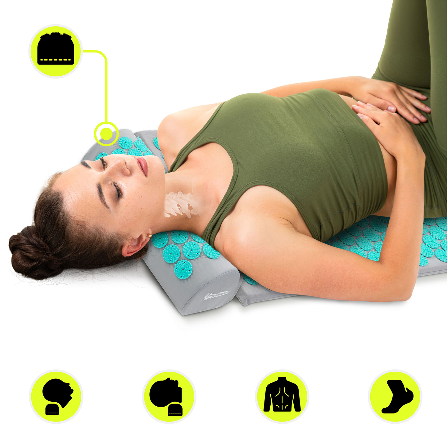 Akupresurna podloga z blazino in prevleko - 72 cm HyperMotion sivo-mint