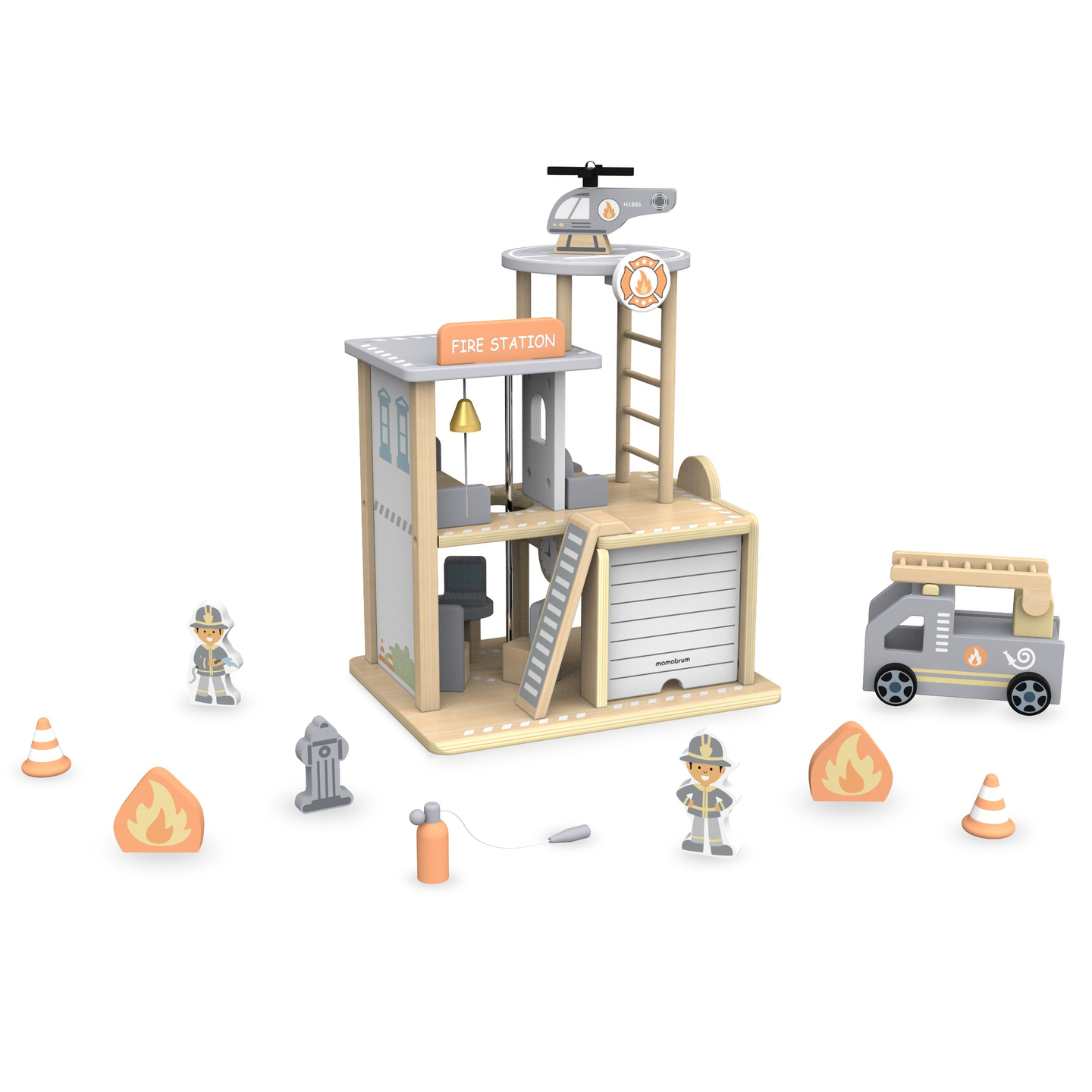 Lesena gasilska postaja z dodatki, gasilska brigada