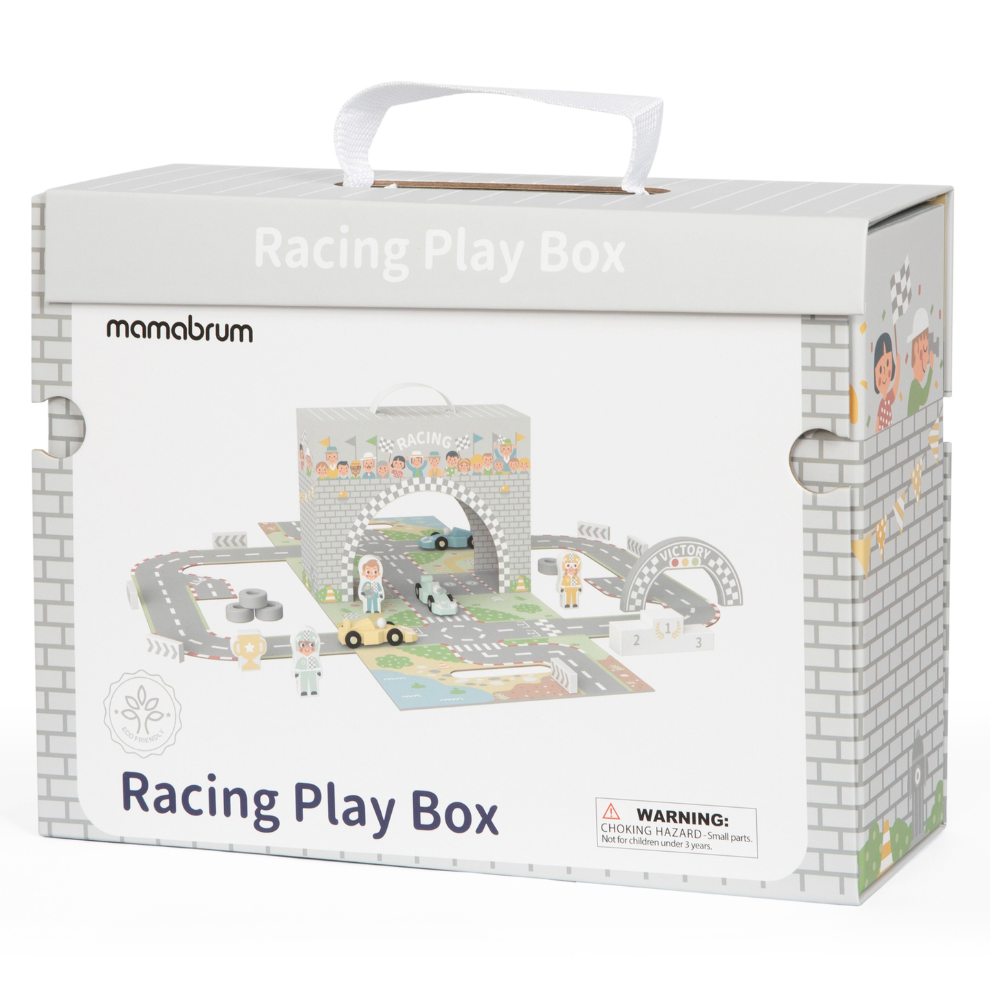 Magnetni kovček z dirkališčem, lesenimi vozili in cestnimi dodatki