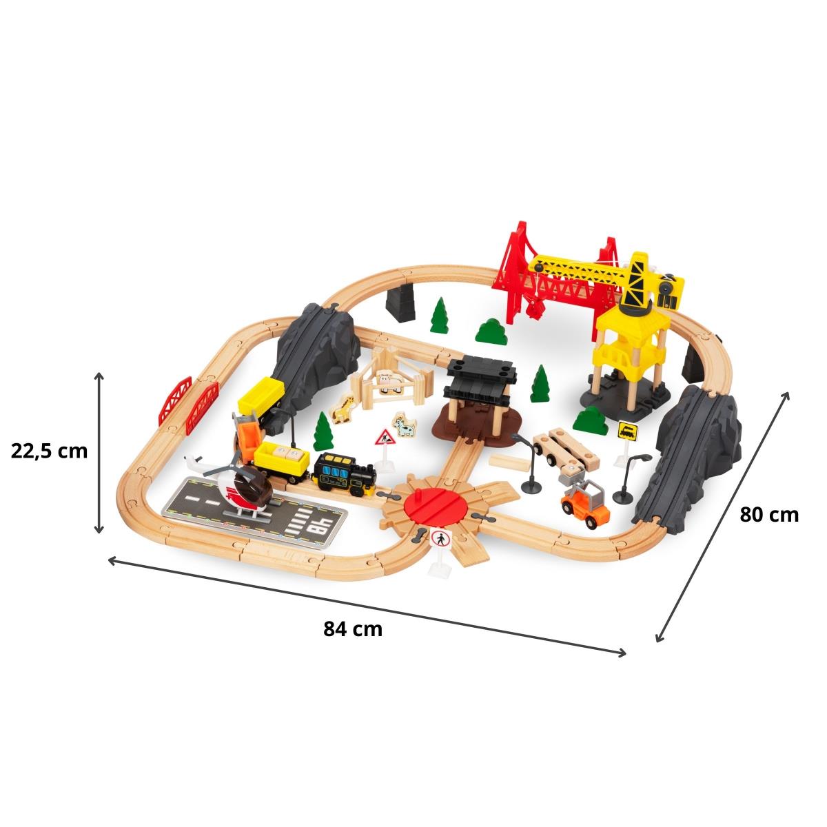 Lesena železnica, vlak na baterije - Mesto: tiri, avtomobili, most, letališče