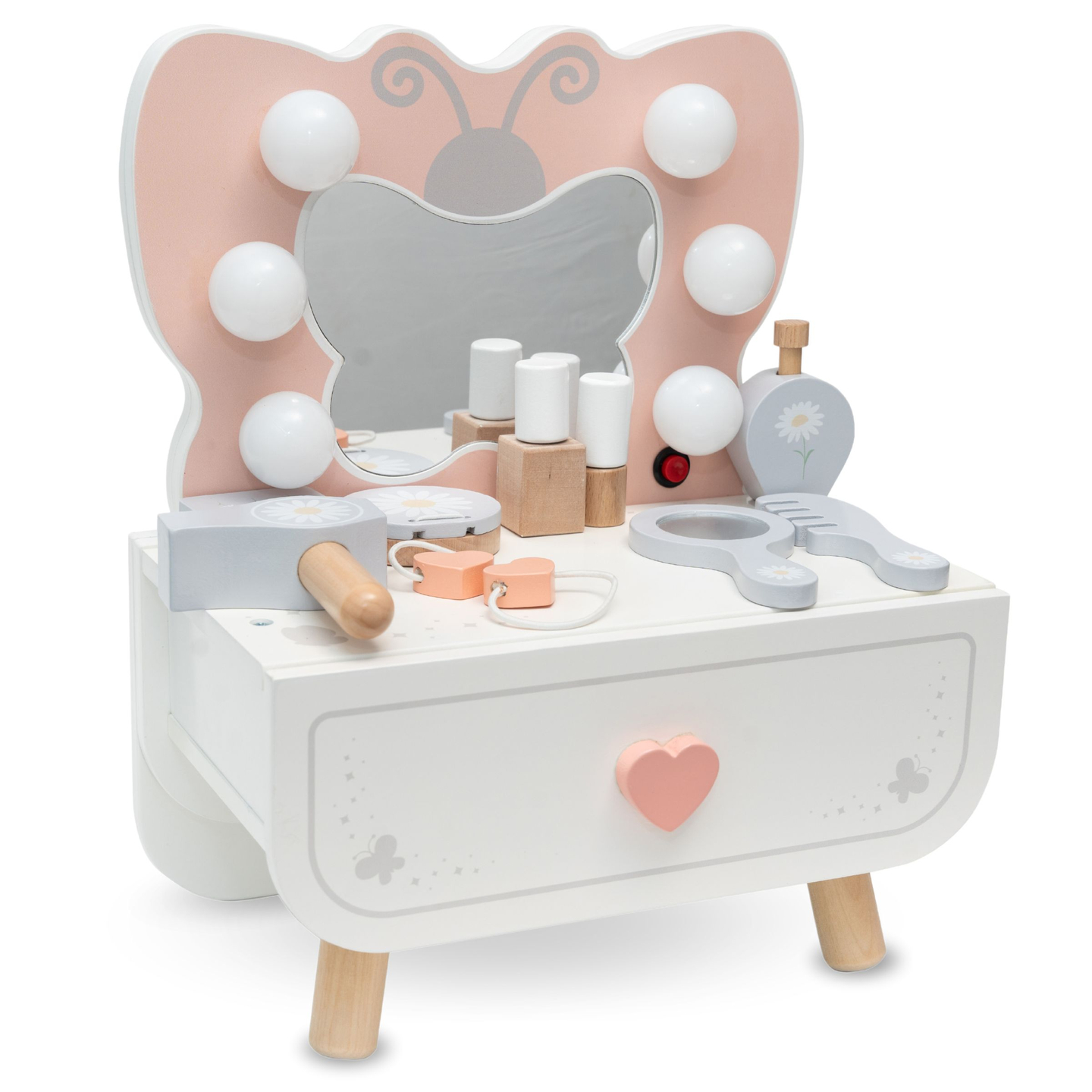 Lesena mini toaletna mizica z LED osvetlitvijo - Butterfly