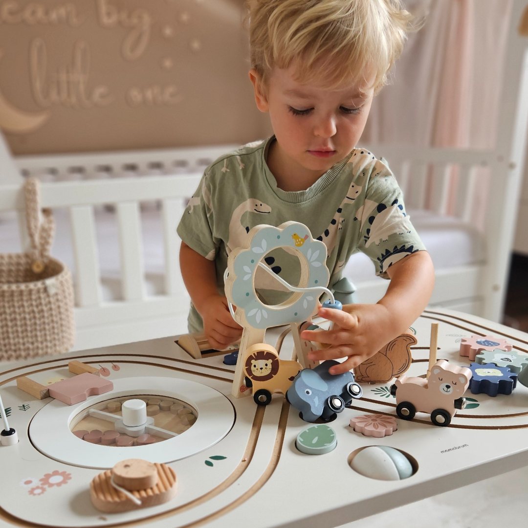 Izobraževalna lesena miza 10v1 z živalmi in vlakom