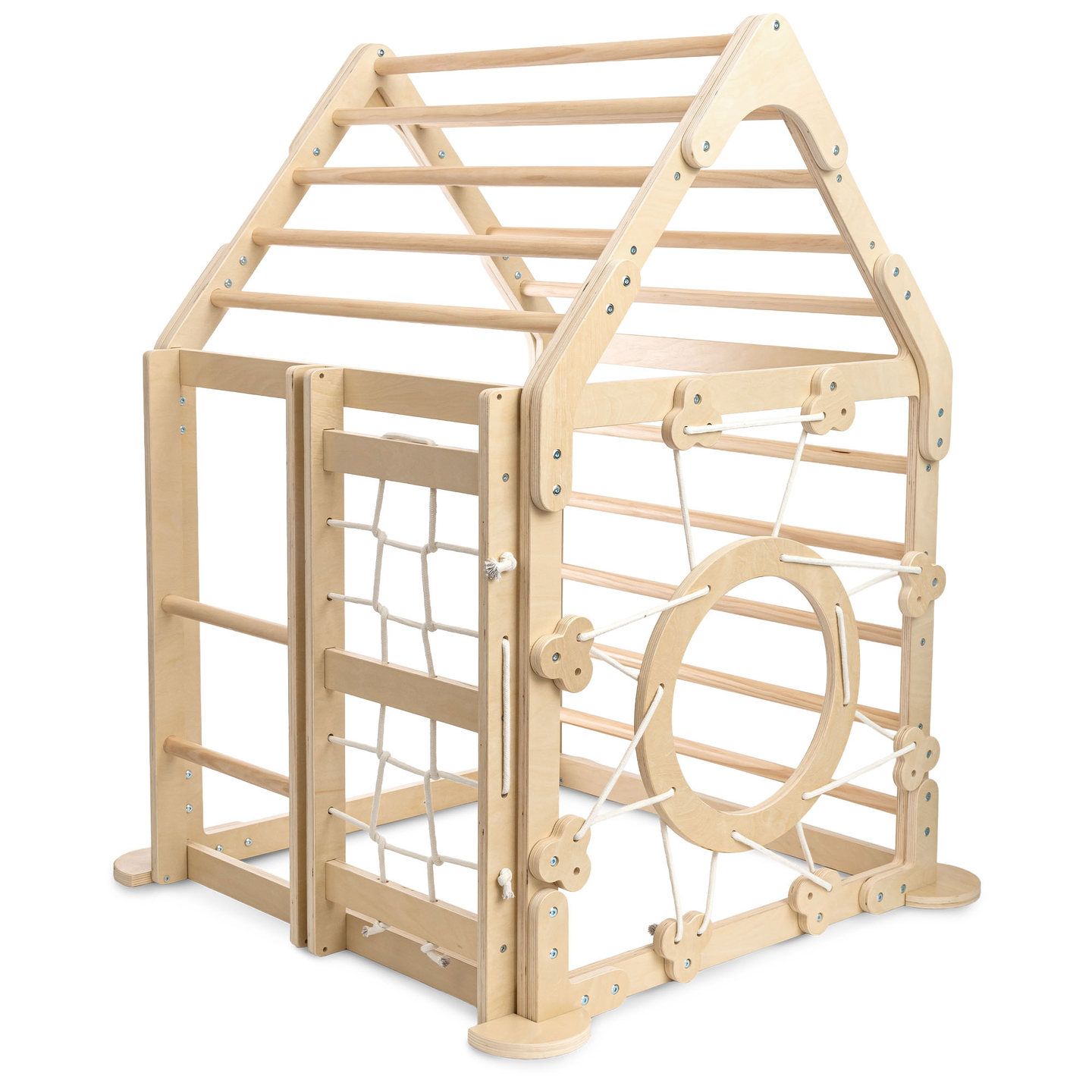 Leseno notranje igrišče za otroke - hišica z lestvami in toboganom