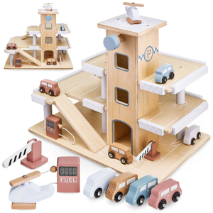 Leseno trinadstropno parkirišče z dvigalom - garaža za avtomobile in helikopter