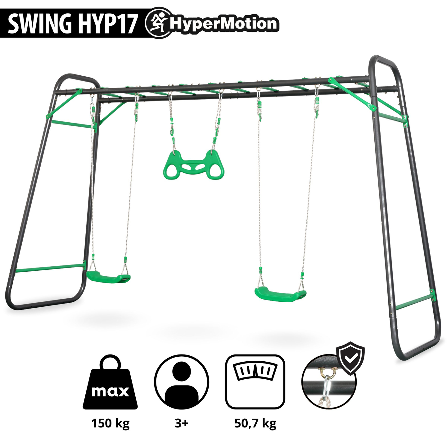 XXL jeklena vrtna gugalnica - 2 sedeža, lestev, gimnastični trapez