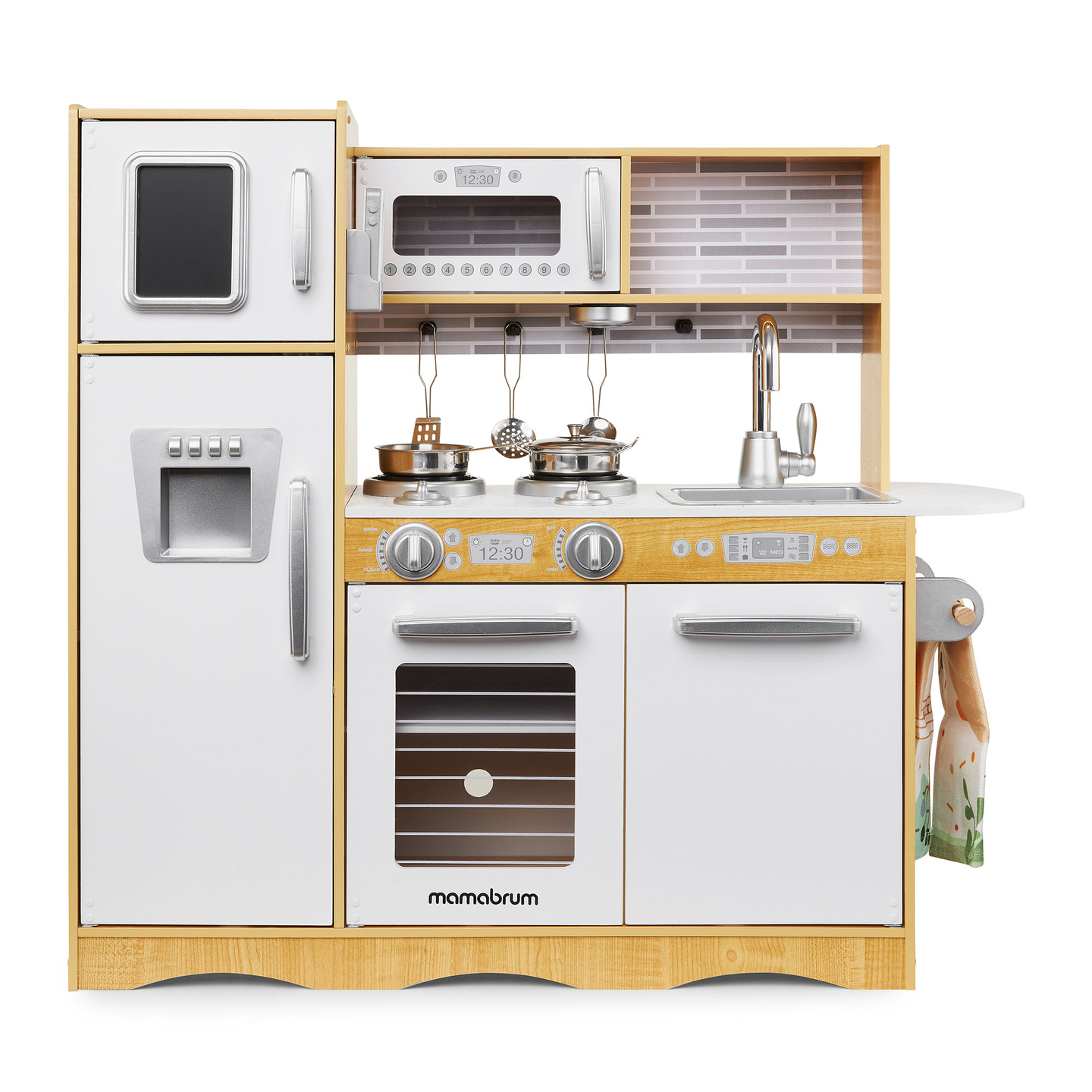 XXL lesena kuhinja z LED osvetlitvijo, predpasnikom in dodatki