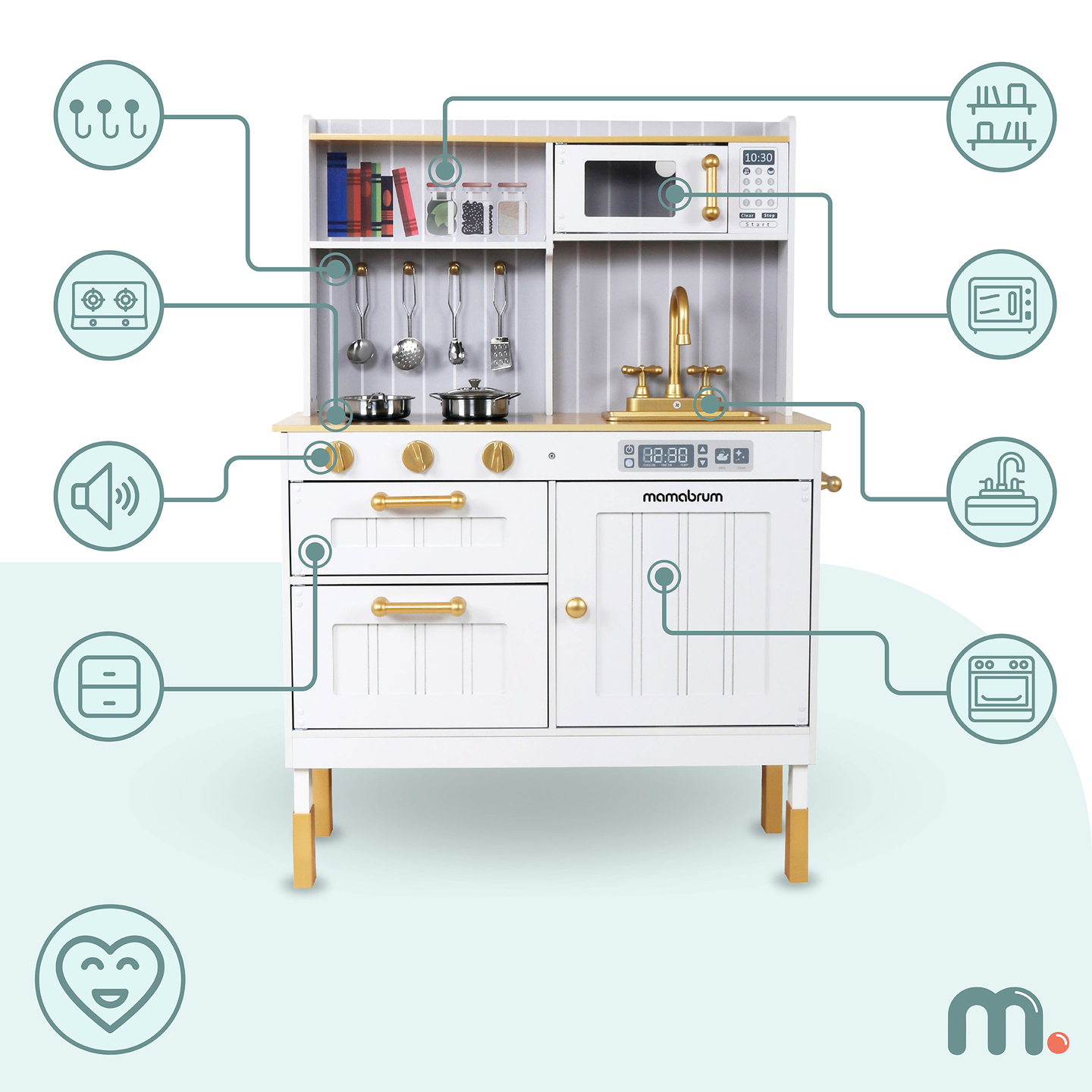 Lesena bela kuhinja z dodatki in predpasnikom