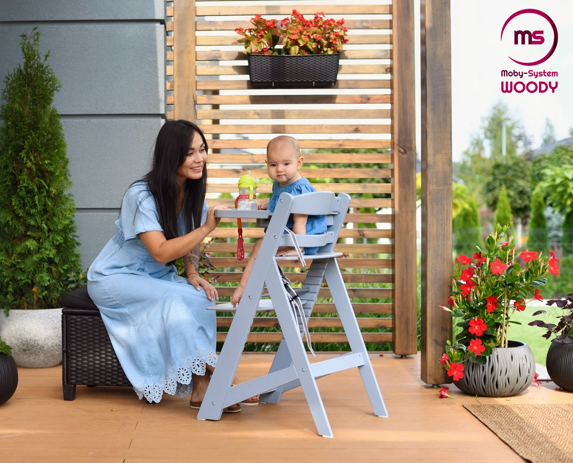 Lesen stol za hranjenje Moby-System WOODY - siva barva