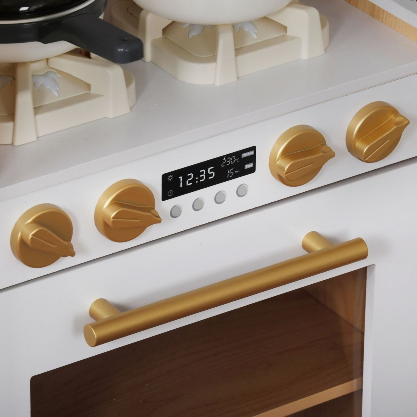 XXXXL velika lesena interaktivna kuhinja z osvetlitvijo LED, pralnim strojem, mikrovalovno pečico, kavnim aparatom ter sadnim in zelenjavnim setom - 50 elementov