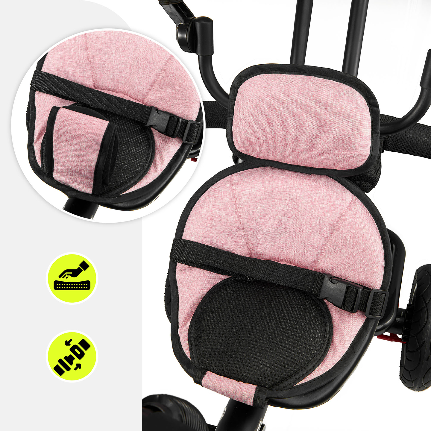 Tricikel za otroke od 1 do 4 let - TOBI FREY - roza barva - vrtljiv - kolesa s črpalko + tlačilka