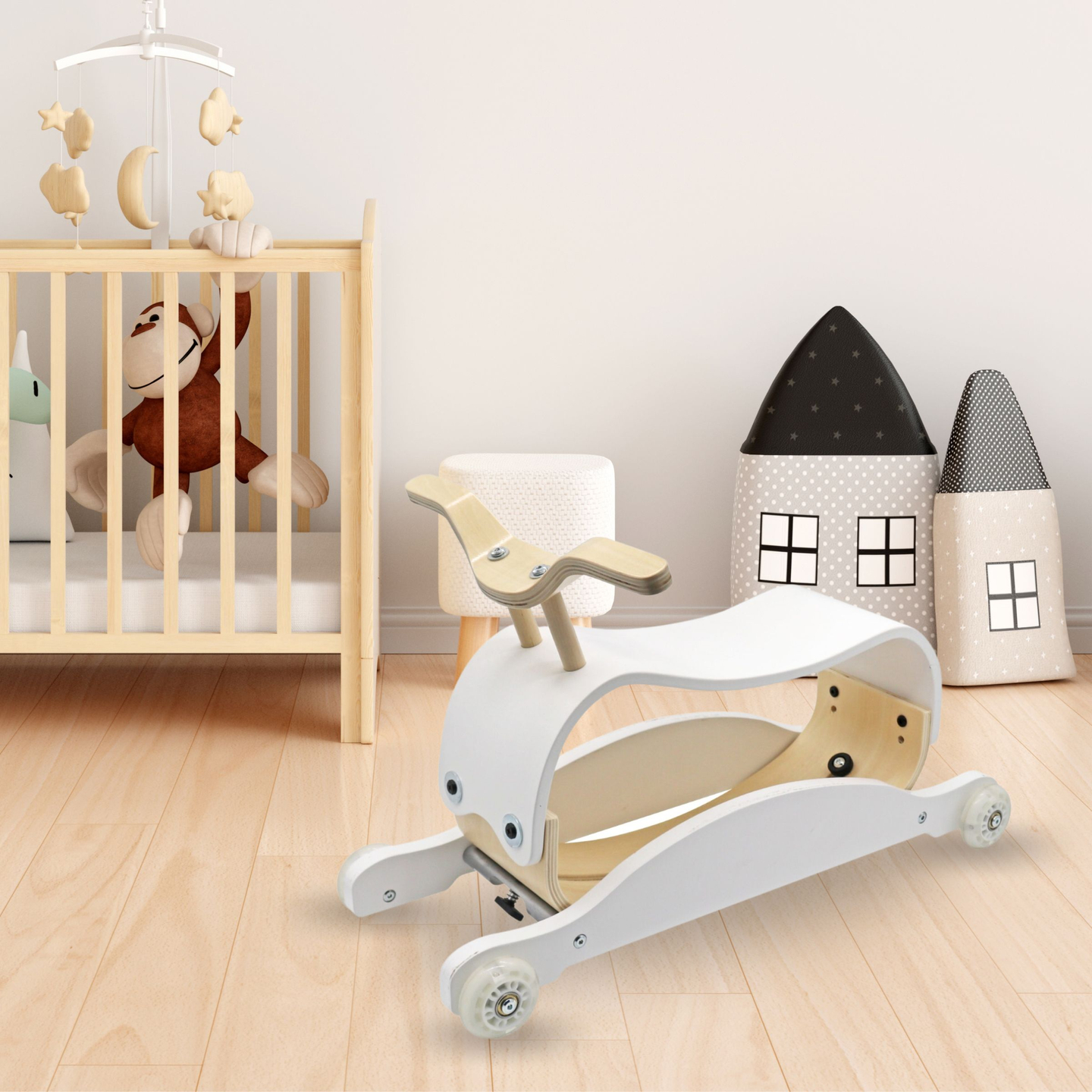 Leseno otroško vozilo in gugalnik 2 v 1 - gugalni konjiček + vozilo