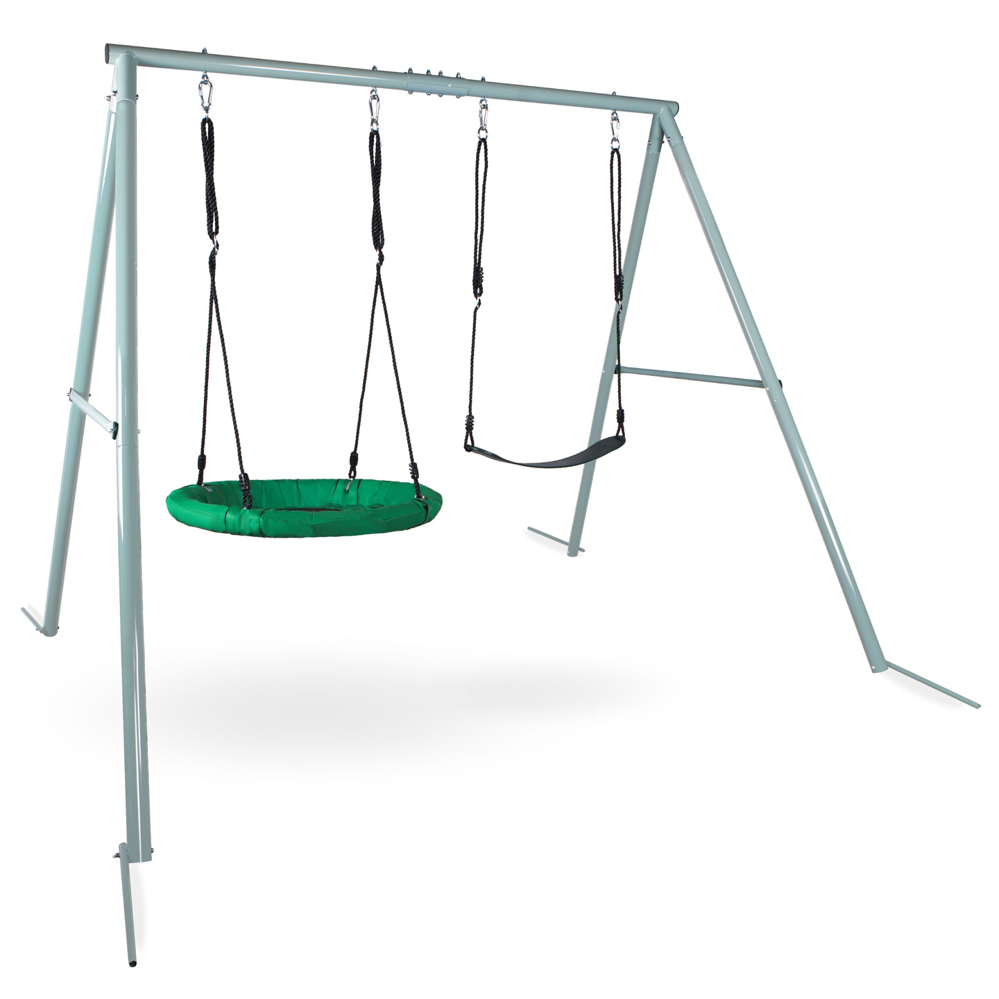 Dvojna vrtna gugalnica z okvirjem in vrvmi - sedež in gnezdo štorklje