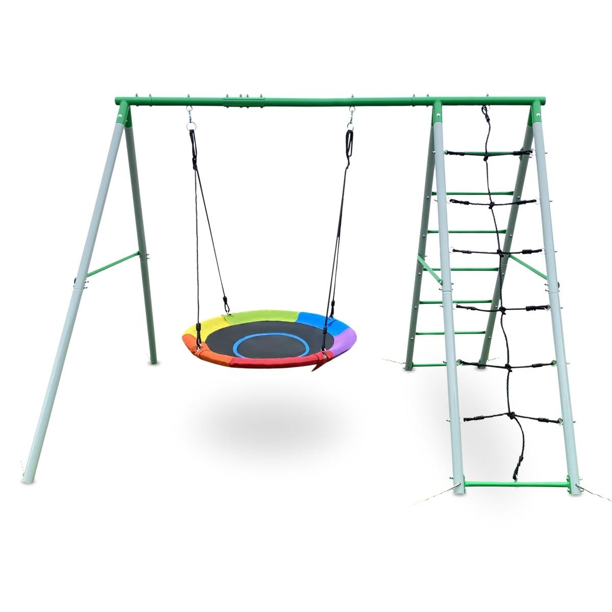 XL vrtno igrišče za otroke z gugalnico štorkljino gnezdo, lestvijo in plezalno mrežo