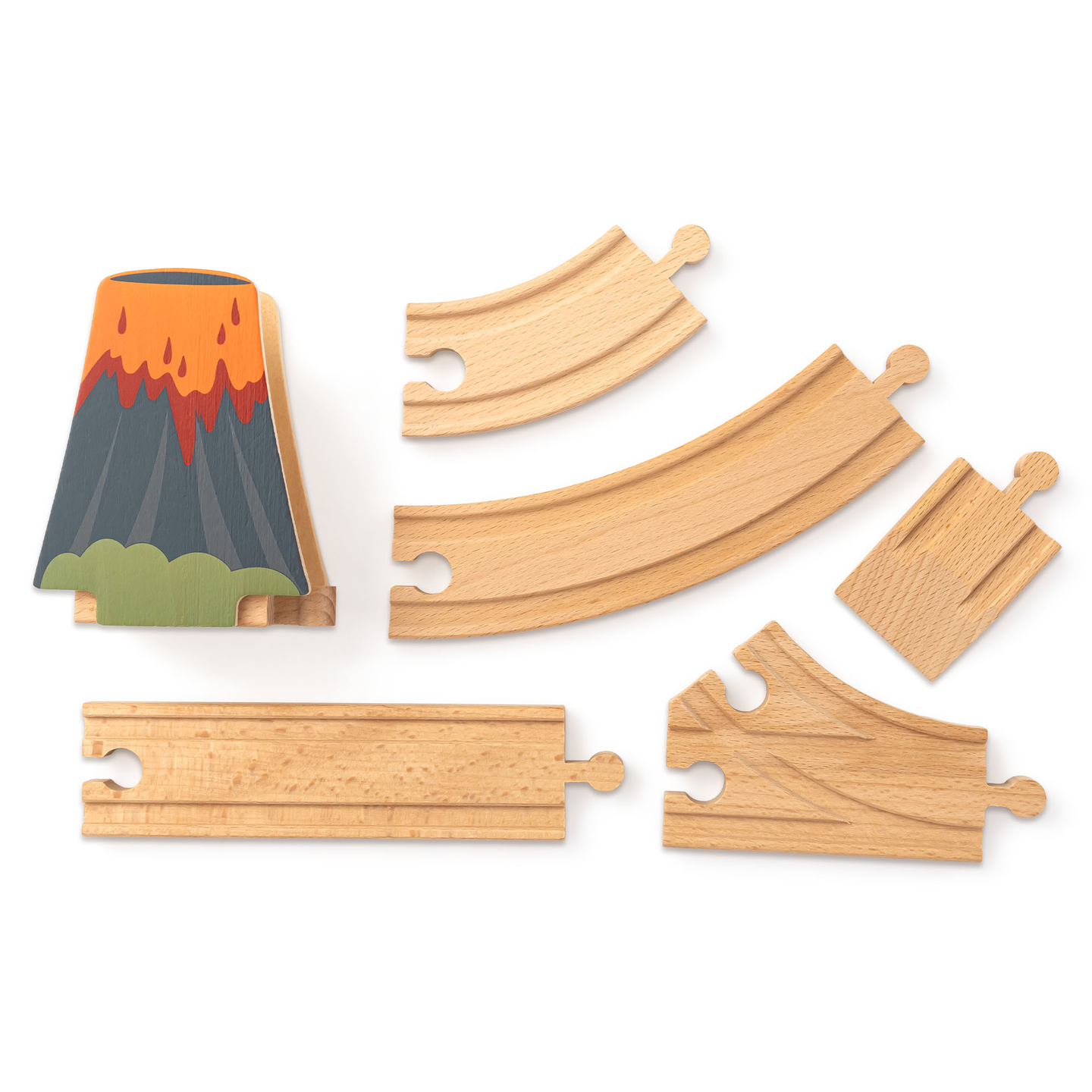 Lesen vlak Dino Park z nedrsečo podlogo - dinozavri, vlak, tiri, vulkan, zvonec