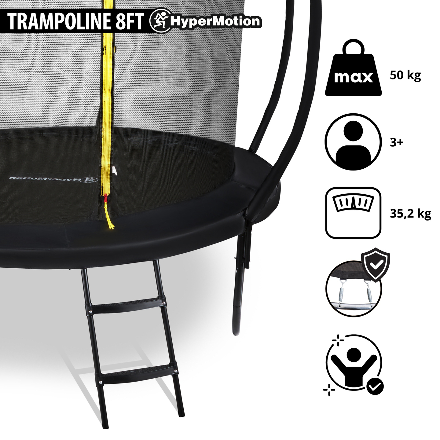 HyperMotion otroški vrtni trampolin - 244 cm 8FT - z lestvijo in notranjo mrežo - za dom in vrt