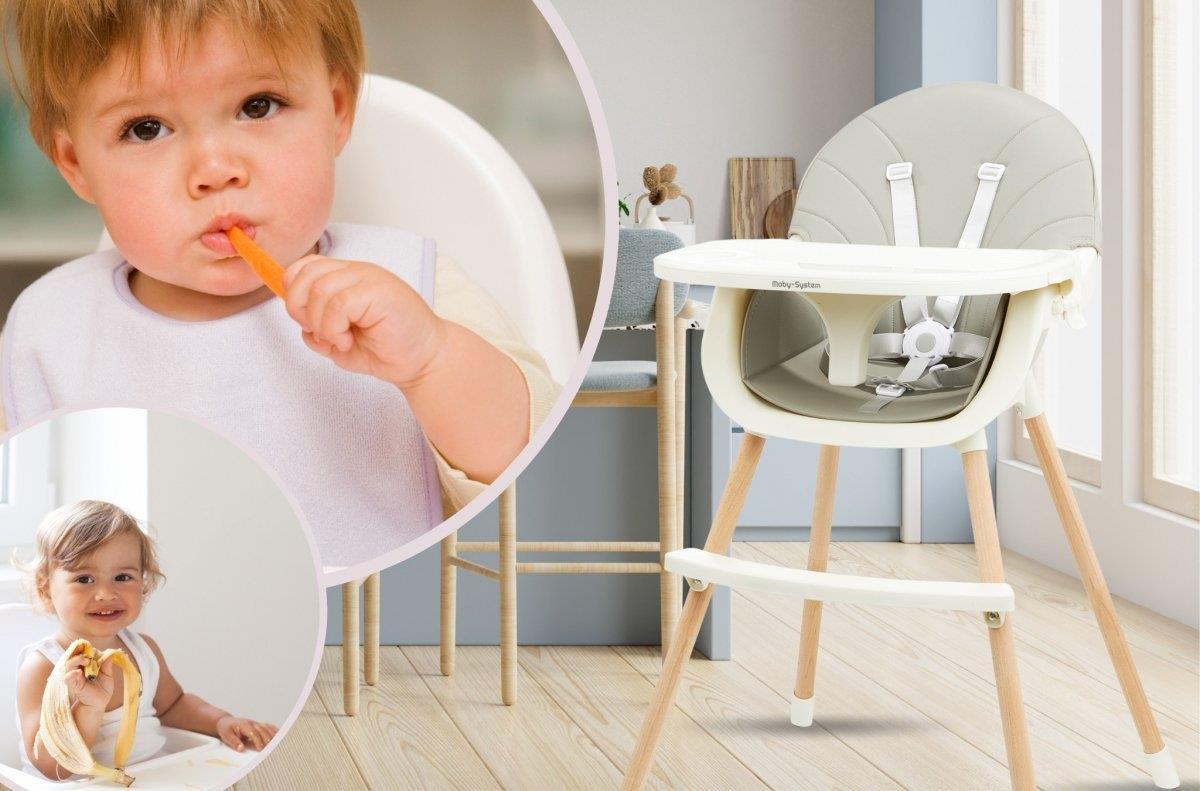 AMELIA stol za hranjenje 3v1 Moby-System, siva
