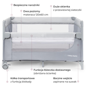 Tesno prenosna otroška posteljica 3 v 1 s previjalno mizo, vzmetnico in torbo za prenašanje