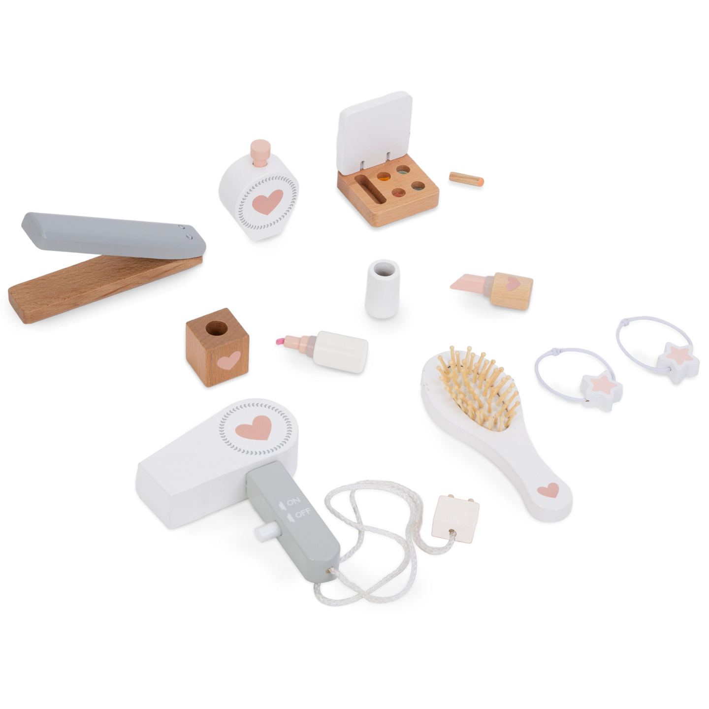 Lesena toaletna mizica s stolčkom in dodatki