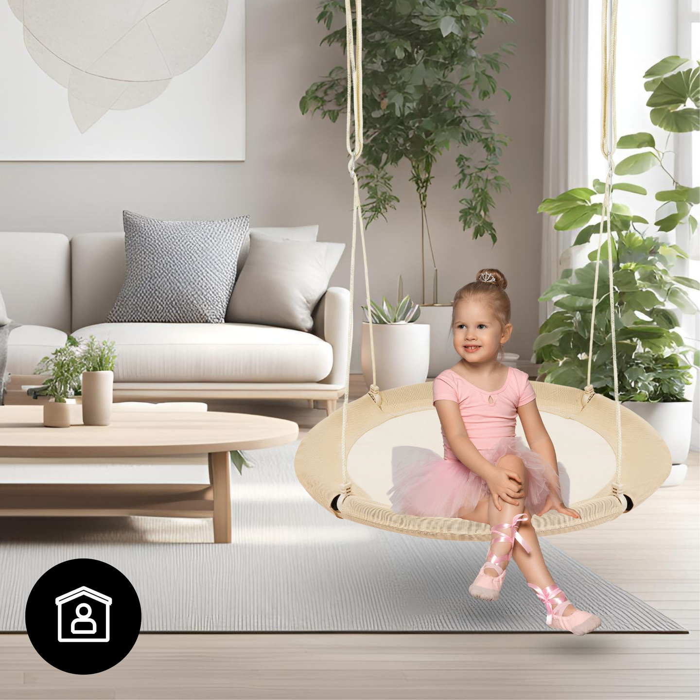 HyperMotion gugalnica štorkljino gnezdo - premer 100 cm, boho bež barva