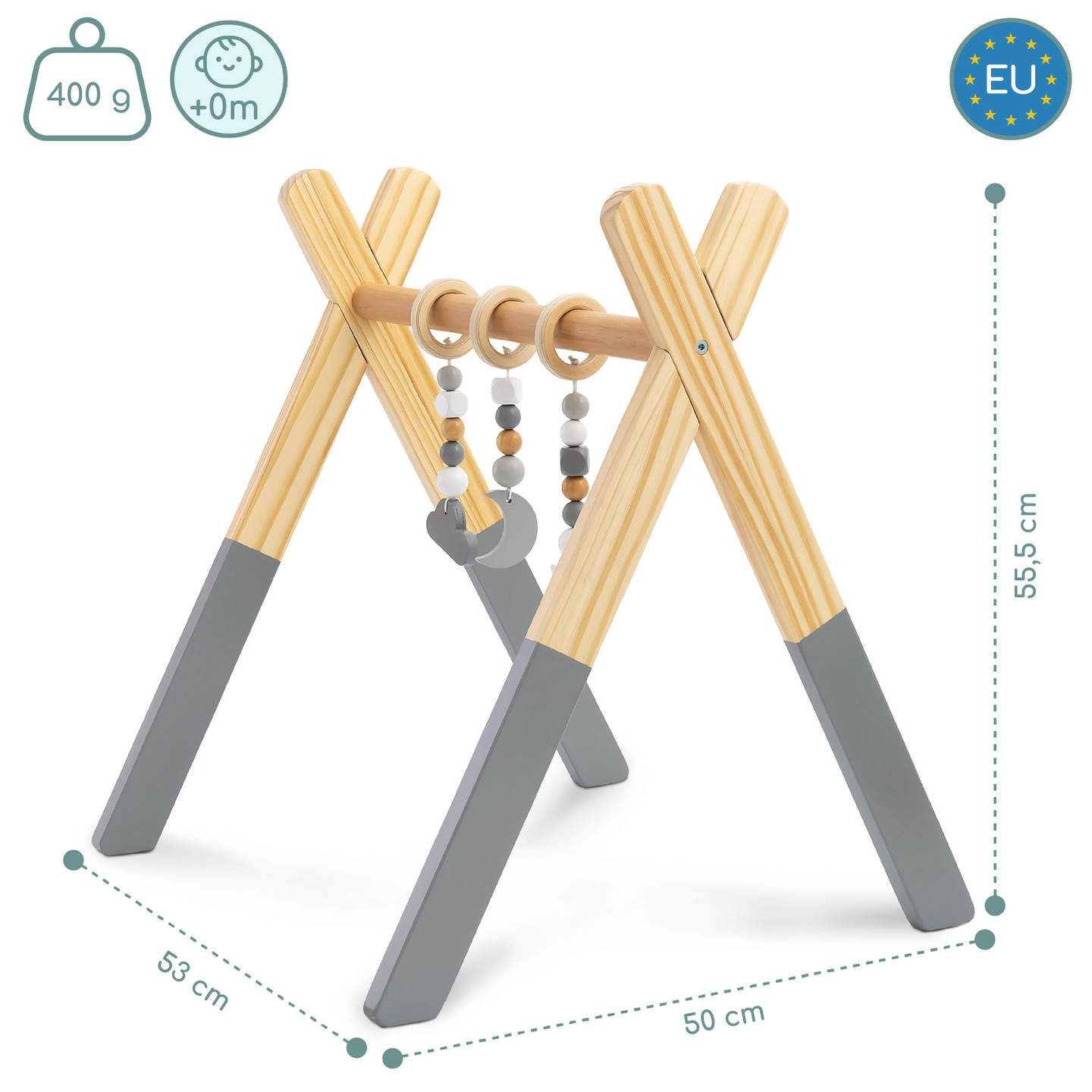 Leseno izobraževalno stojalo Baby Gym - siva barva