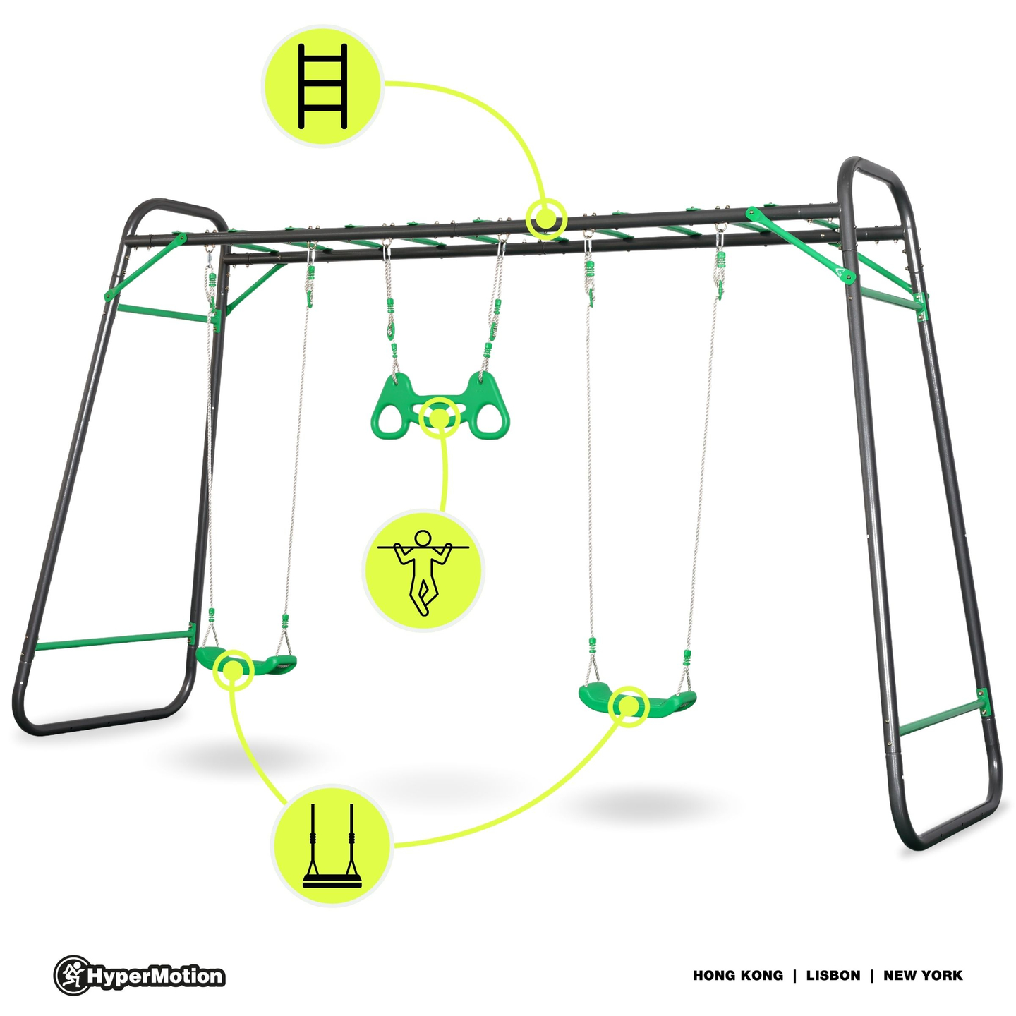 XXL jeklena vrtna gugalnica - 2 sedeža, lestev, gimnastični trapez
