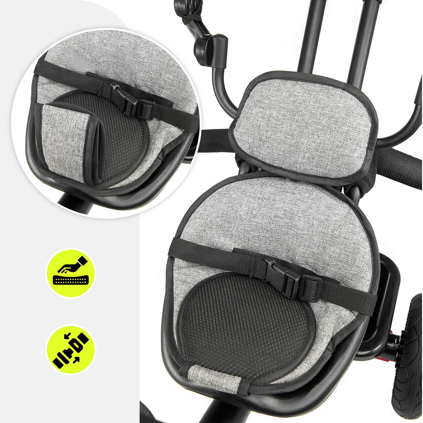 Tricikel za otroke od 1 do 4 let - TOBI FREY - siva barva - vrtljiv - kolesa s črpalko + tlačilka