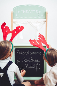 Velika lesena trgovina - stojnica in gledališče 2 v 1 s tehtnico, plačilnim terminalom, sadjem in zelenjavo