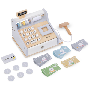 Lesena blagajna z dodatki