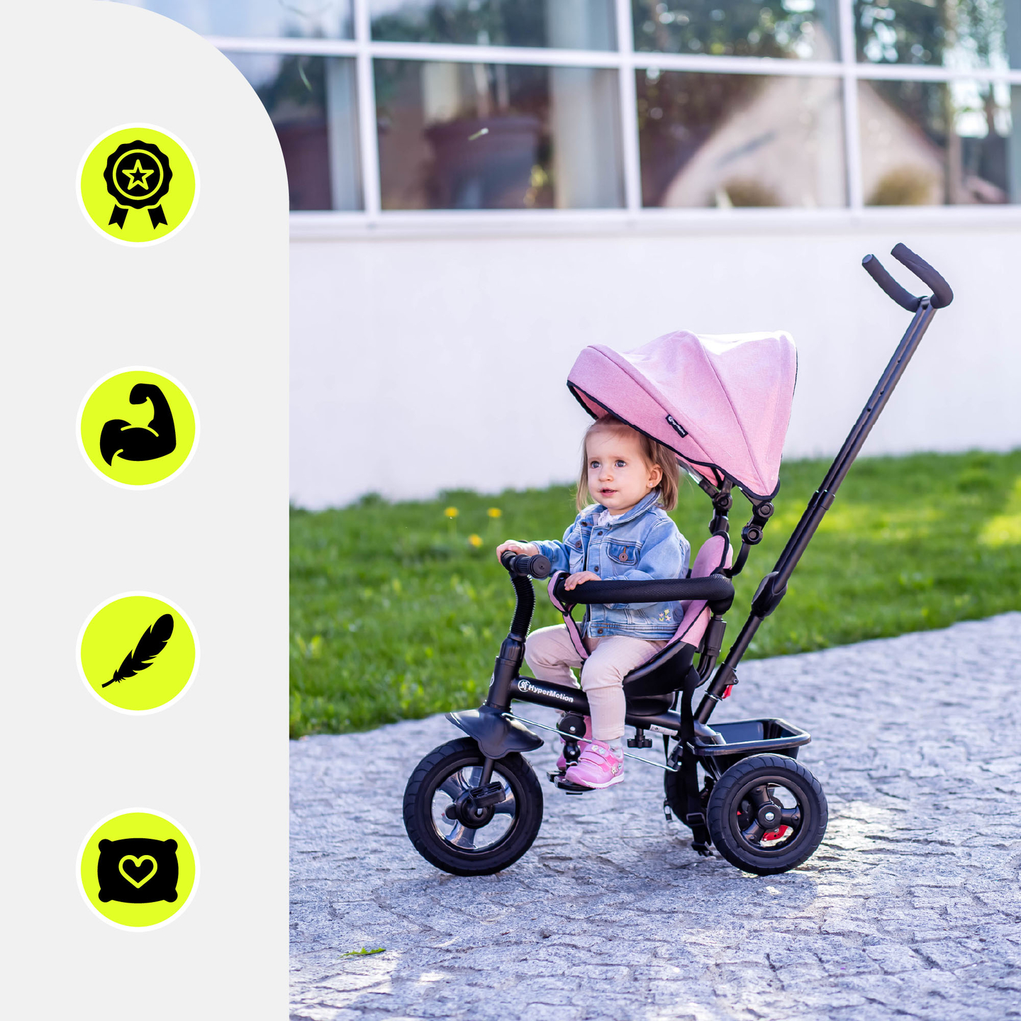 Tricikel za otroke od 1 do 4 let - TOBI FREY - roza barva - vrtljiv - kolesa s črpalko + tlačilka