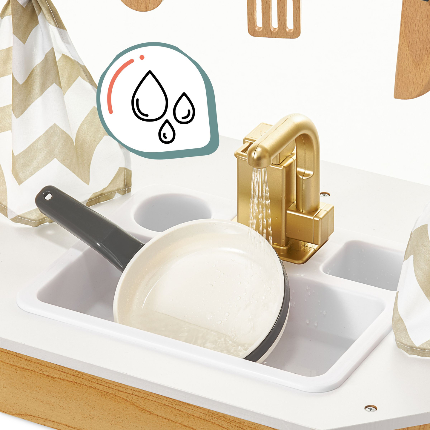 XXXXL velika lesena interaktivna kuhinja z osvetlitvijo LED, pralnim strojem, mikrovalovno pečico, kavnim aparatom ter sadnim in zelenjavnim setom - 50 elementov