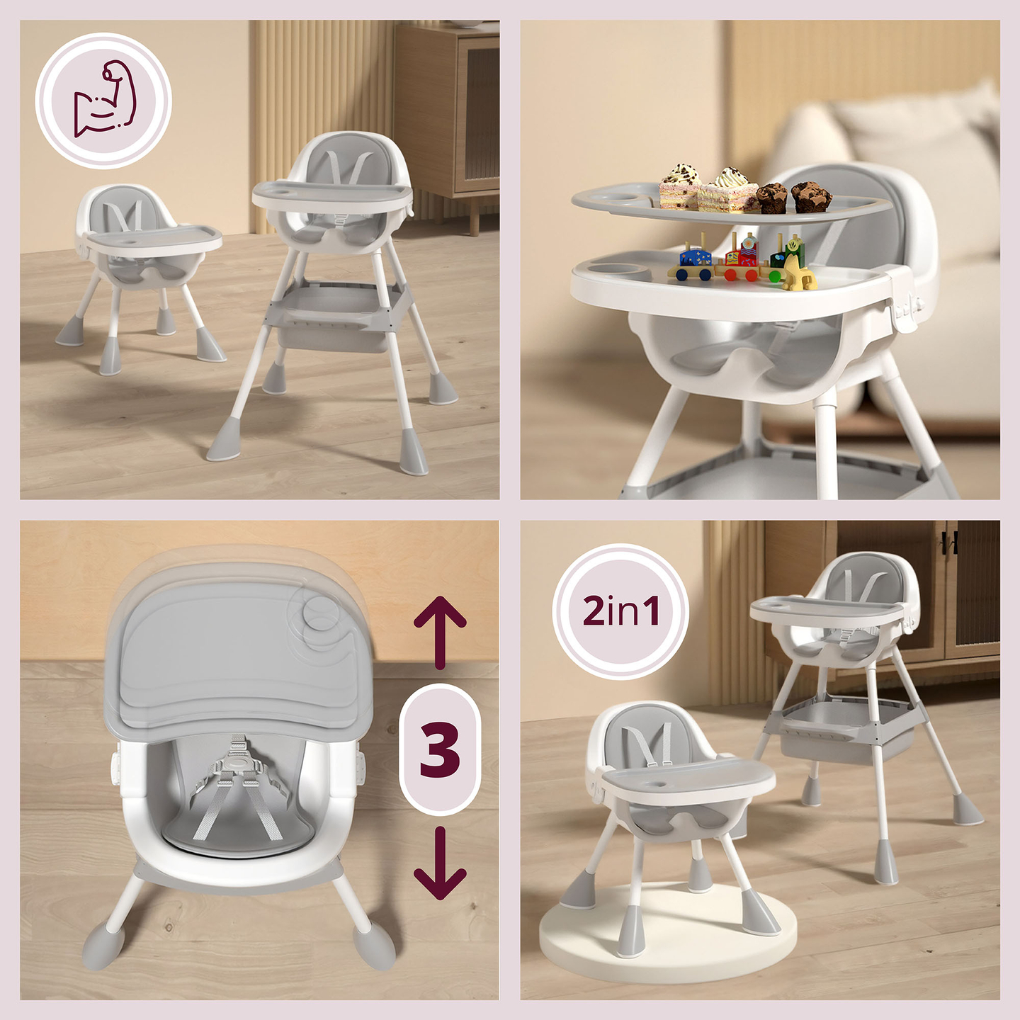 Moby-System Magnolia 2-v-1 nastavljiv otroški stolček - siv