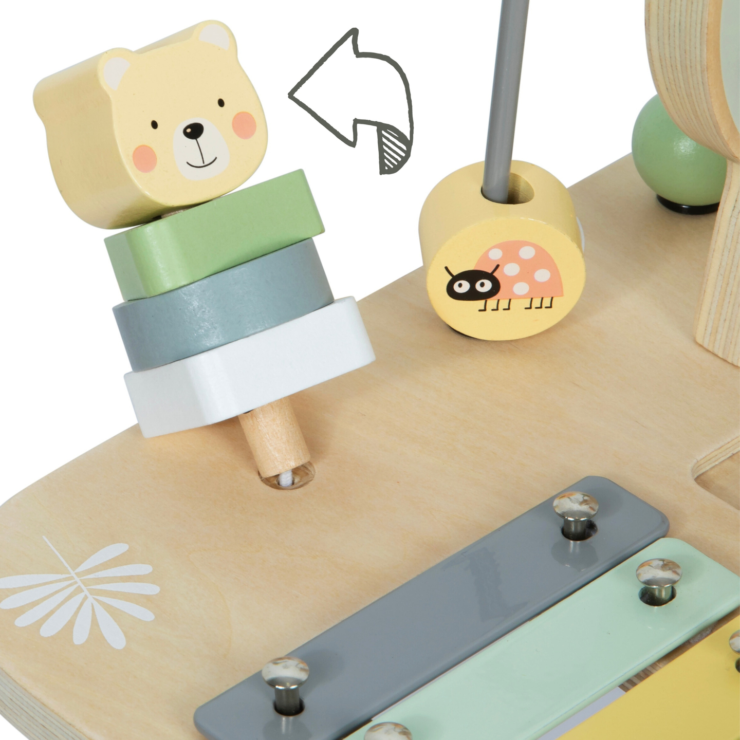 Lesena izobraževalna glasbena miza 7 v 1 s činelami in gongom - divja džungla