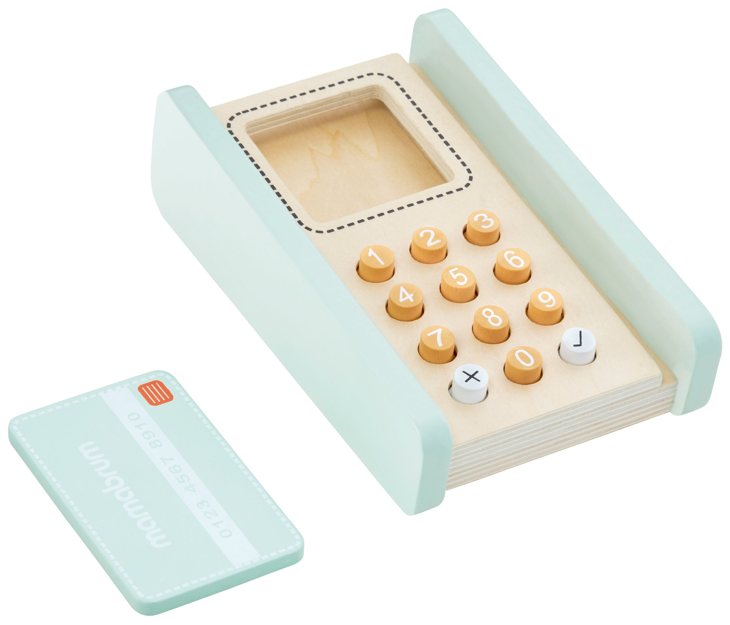 Velika lesena trgovina - stojnica in gledališče 2 v 1 s tehtnico, plačilnim terminalom, sadjem in zelenjavo