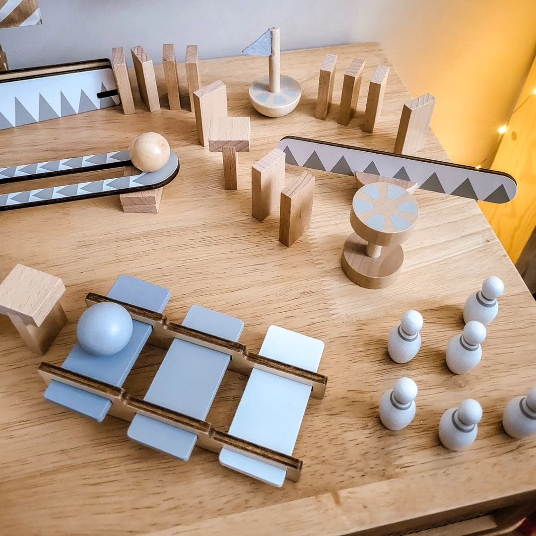 Leseni domino bloki - proga z ovirami - 48 elementov