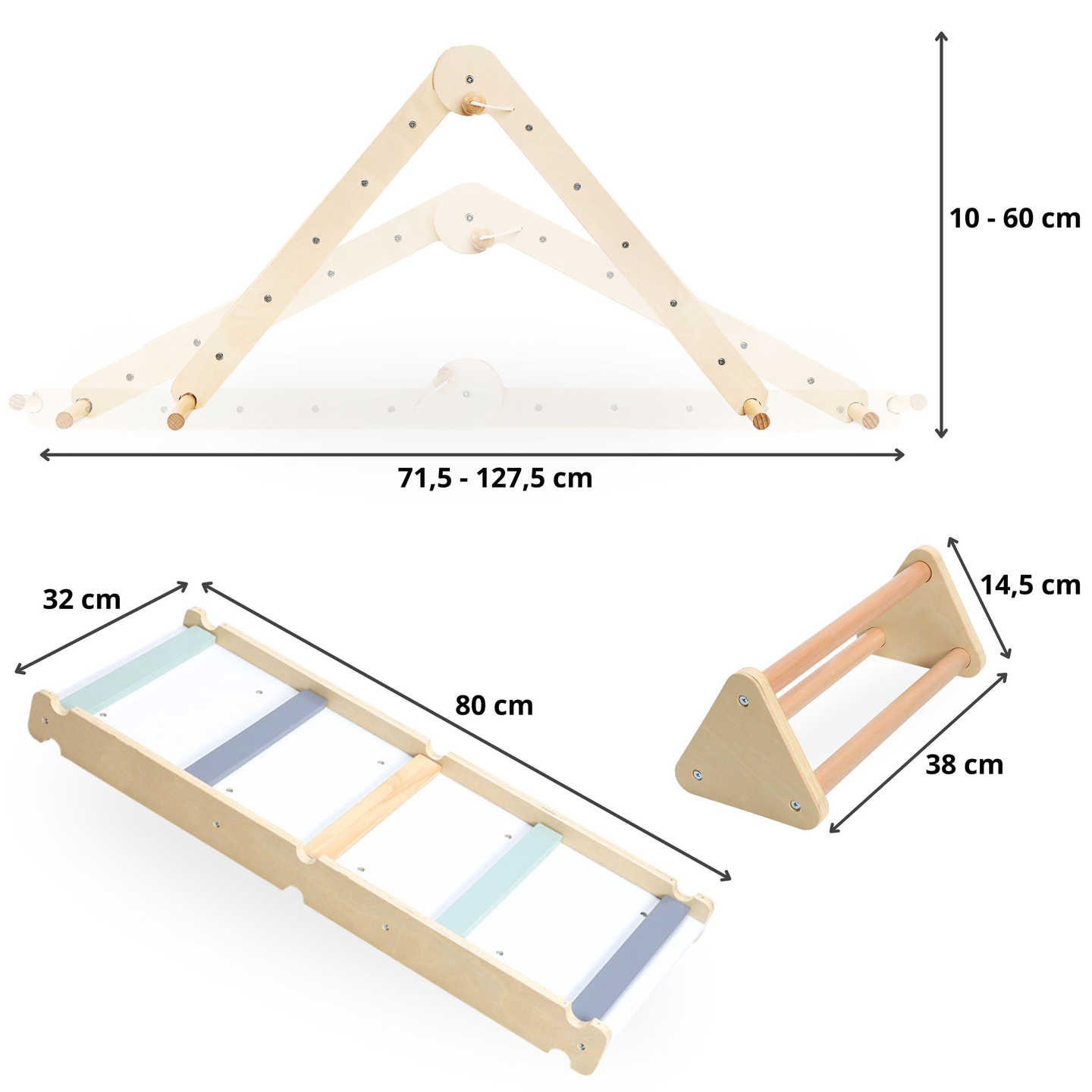 Leseno, domače otroško igrišče - lestev + plezalna stena + ravnotežna gred - Piklerjev trikotnik