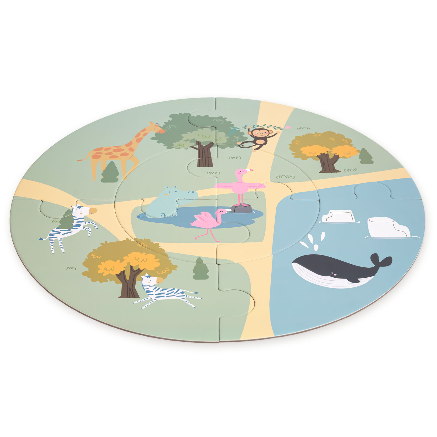 Lesen živalski vrt – sestavljanka, vlak, tiri, živali, most, pregrada