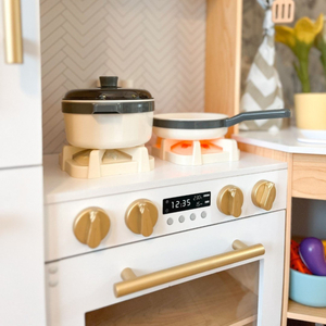 XXXXL velika lesena interaktivna kuhinja z osvetlitvijo LED, pralnim strojem, mikrovalovno pečico, kavnim aparatom ter sadnim in zelenjavnim setom - 50 elementov