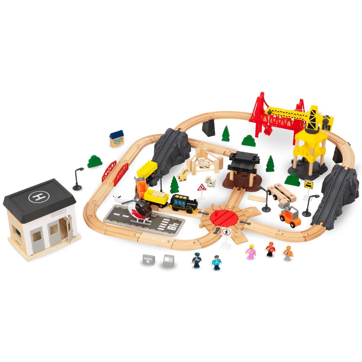 Lesena železnica, vlak na baterije - Mesto: tiri, avtomobili, most, letališče