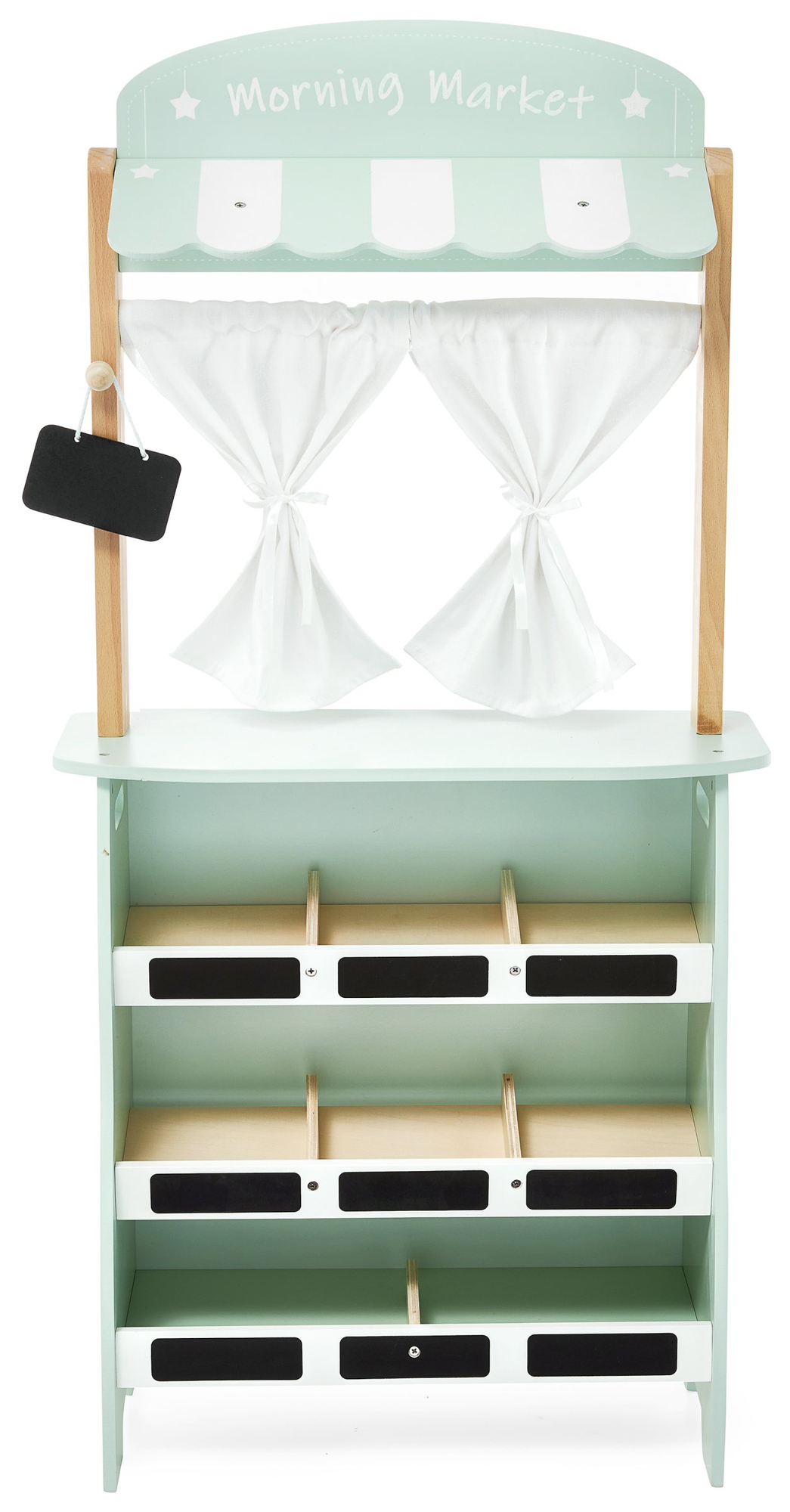 Velika lesena trgovina - stojnica in gledališče 2 v 1 s tehtnico, plačilnim terminalom, sadjem in zelenjavo