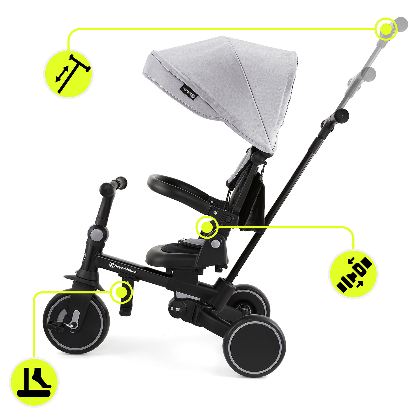 Večnamenski tricikel 8v1 TOBI FOREST - siv