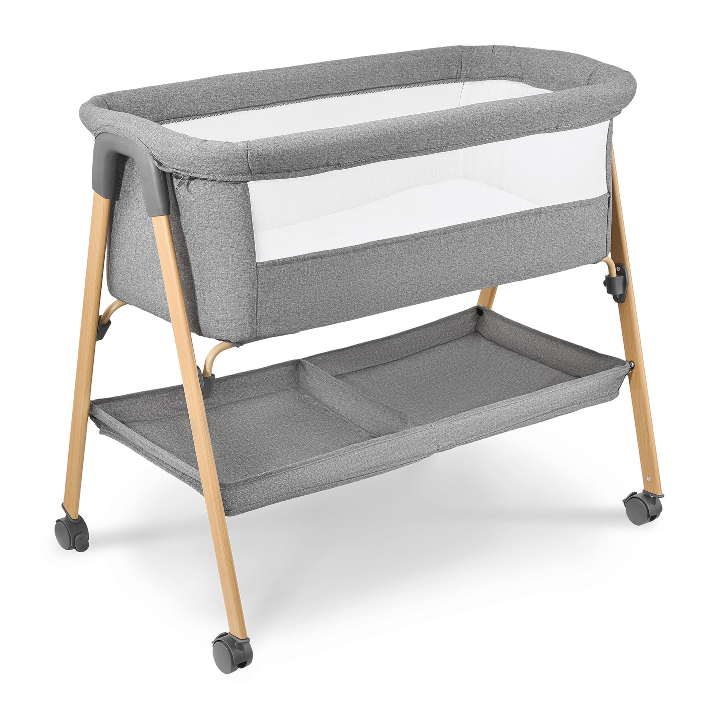 Otroška posteljica, samostoječa, potovalna posteljica, zibelka z vzmetnico - siva